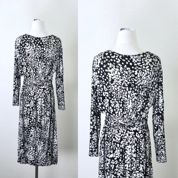 Max Mara IT 42 US 8 Soft Jersey Knit Tie Waist V Neck Dress Black Leopard Print - Picture 6 of 10